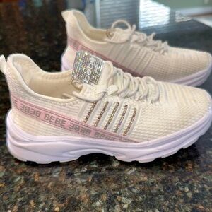 New Bebe girls Cream sparkle Knit Sneakers